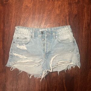 Zara Light Blue Ripped Jean Shorts